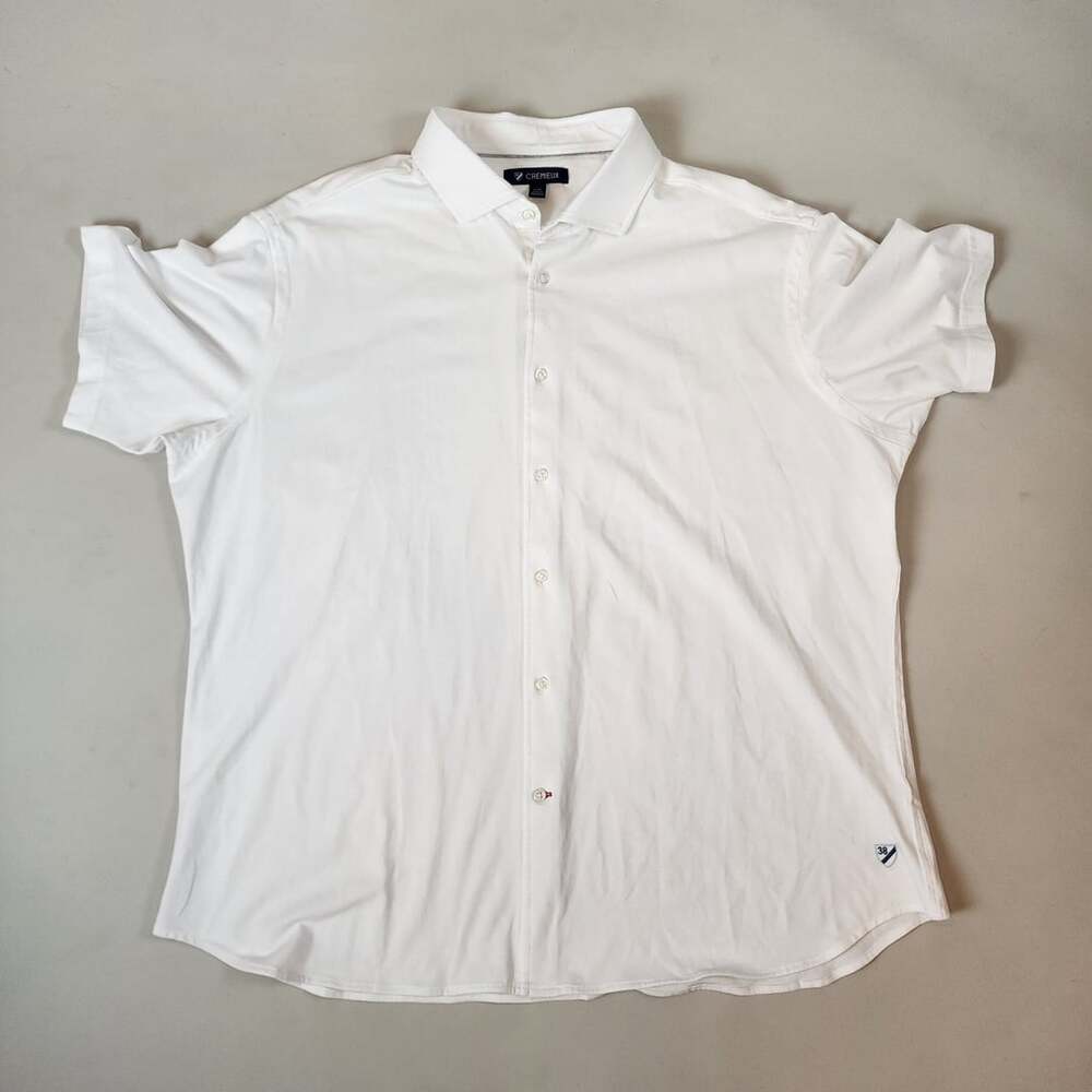 Cremieux Short Sleeve Knit Button-Up Shirt White XXL 95% Cotton 5% Spandex
